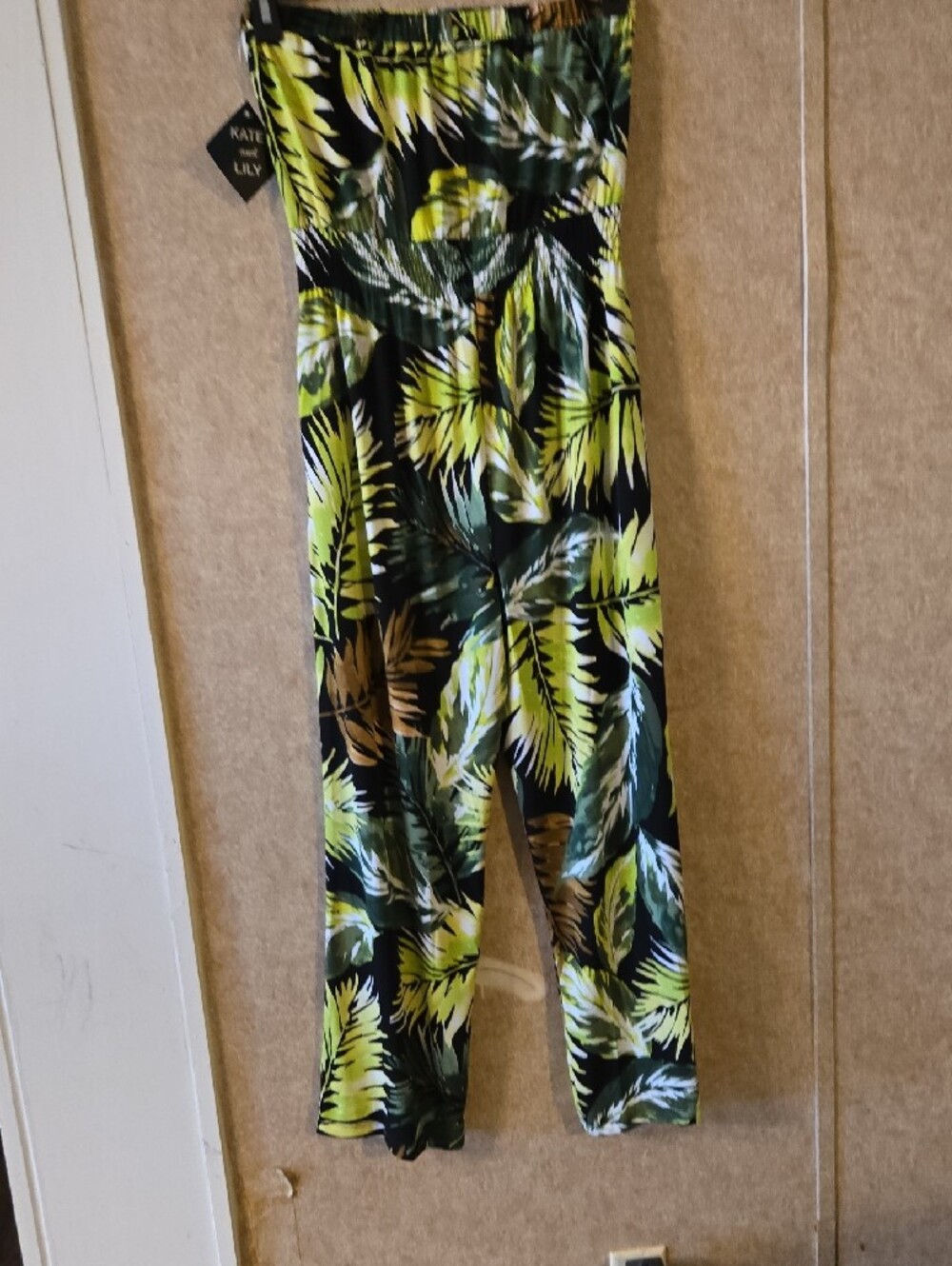 Strapless Tropical Leaf Jumpsuit in Green - Picture 6 of 7